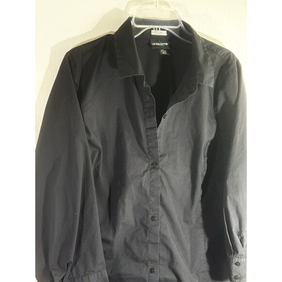 Liz Claiborne Women’s Black XLT Stretch Cotton Button Up Round Hem Collar Shirt - Picture 6 of 6